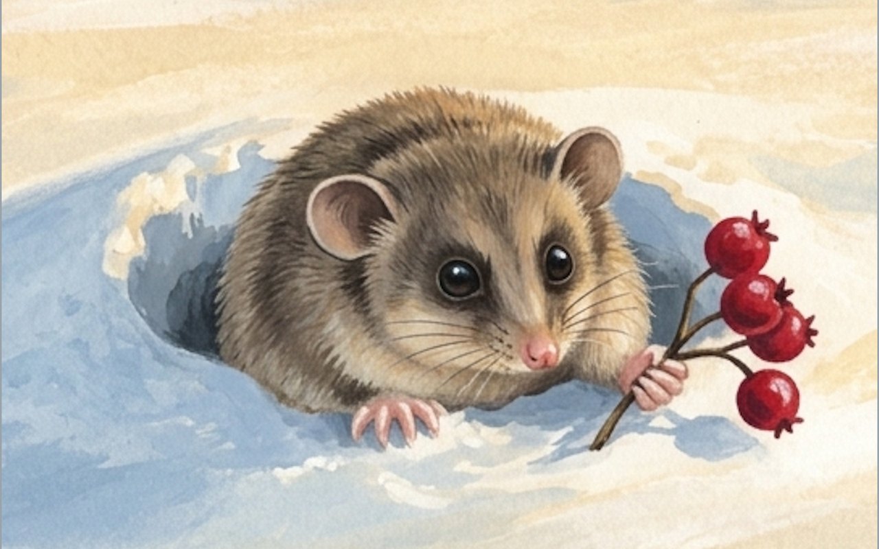 Pip, a mountain pygmy-possum, waking in the snow